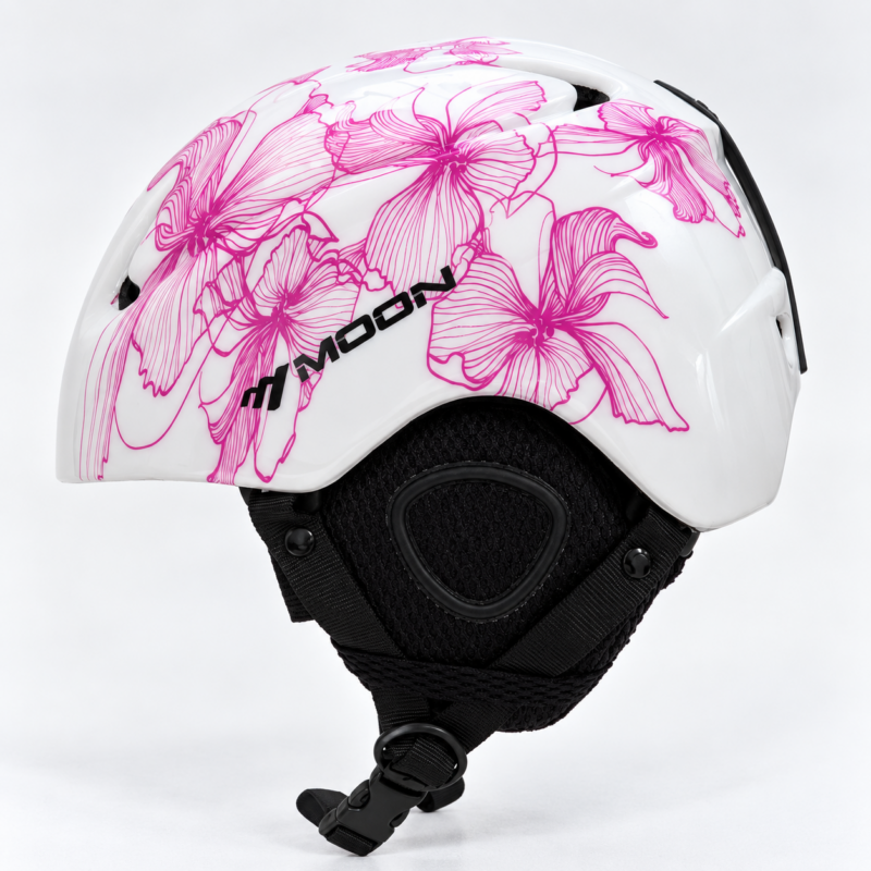 Kask narciarski snowboardowy MOON M 55–58 cm biały w kwiaty różowy