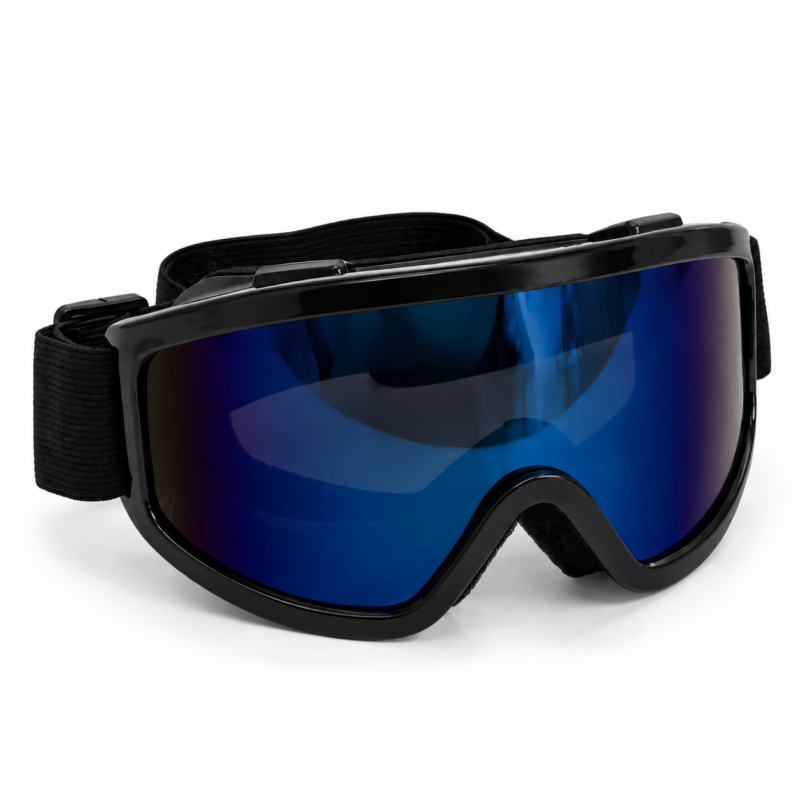 Gogle narciarskie snowboardowe czarne z niebieską lustrzaną szybą