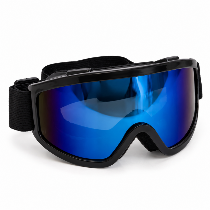 Gogle narciarskie snowboardowe czarne z niebieską lustrzaną szybą