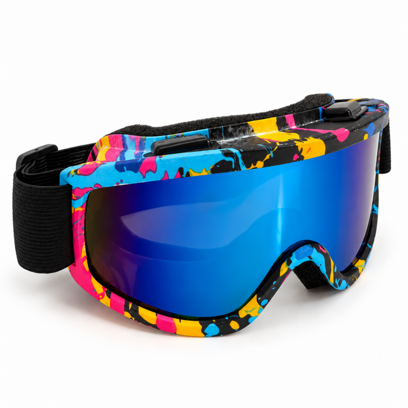 Gogle narciarskie snowboardowe kolorowe z niebieską lustrzaną szybą